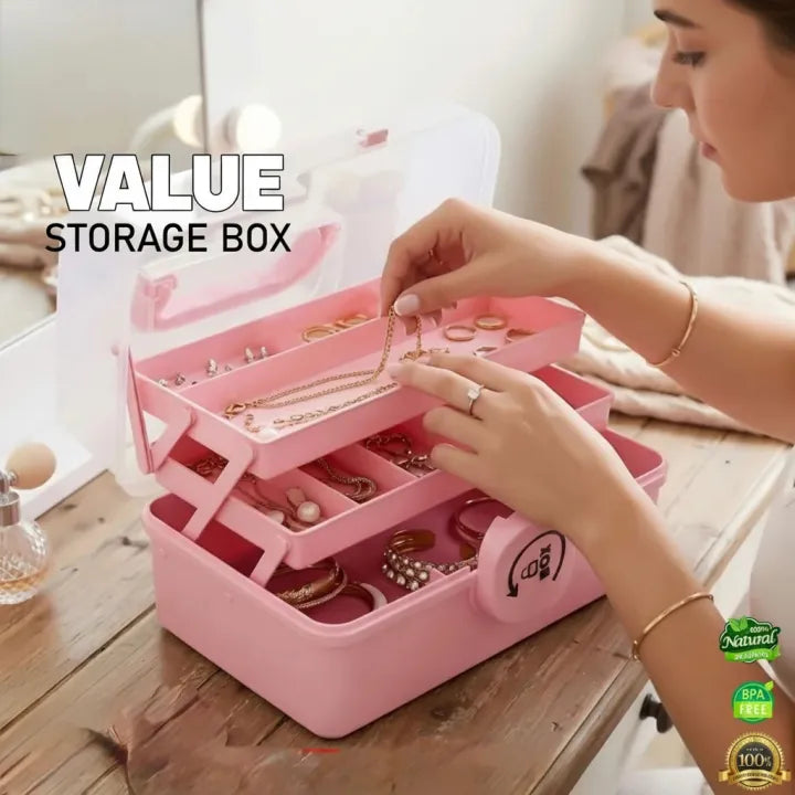Multipurpose Storage Box Organizer with 3-Tier Compartments